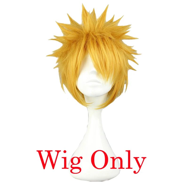 NARUTO Uzumaki Naruto 30cm Short Golden Yellow Spiky Hair for Man Boys Heat Resistant Cosplay Costume Wig+ Headband - Цвет: Just wig