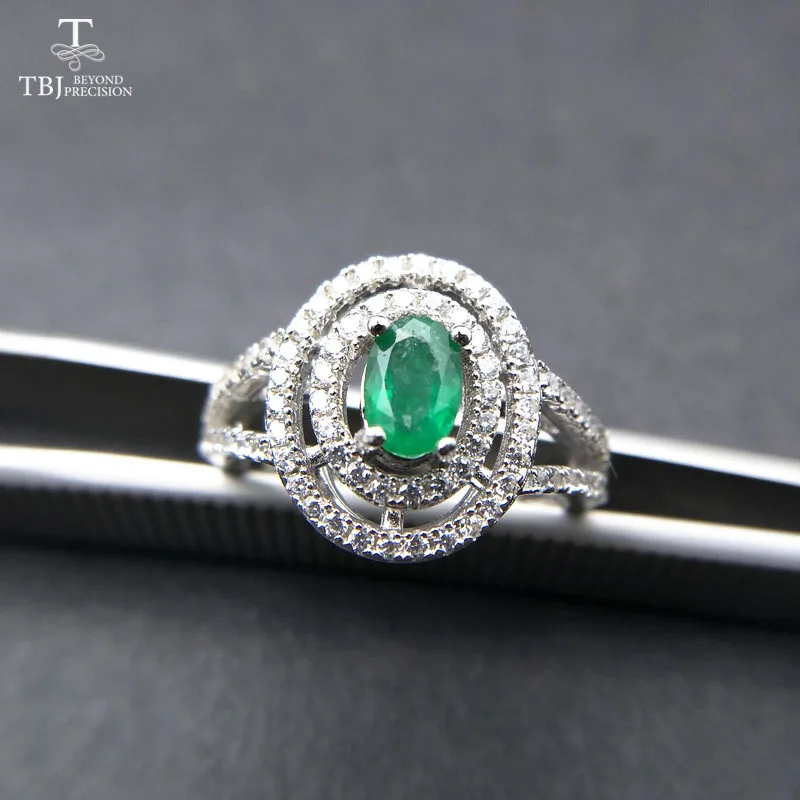 

TBJ, 100% natural emerald ring in 925 sterling silver with gift box,elegant dianna rings with natural emerald gemstone ring