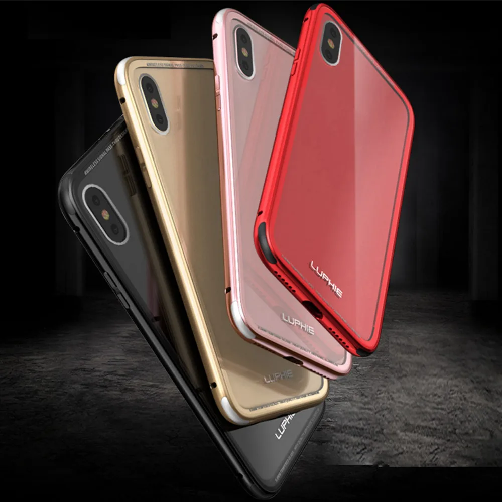 Luphie Aluminum Bumper Frame For Apple iPhone X Cases Toughened Back
