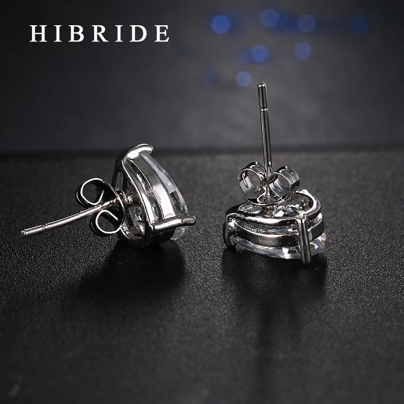 HIBRIDE New Water Drop Clear Cubic Zirconia Stud Earring Elegant Rhodium Plated Women Earrings E-86 - Image 3
