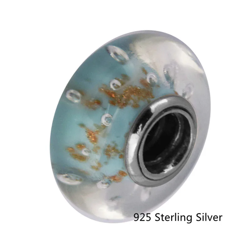 

925 Sterling-Silver-Jewelry DIY Beads Mint Glitter,Murano Glass Charm with CZ Silver Wonders Charms for Jewelry Making