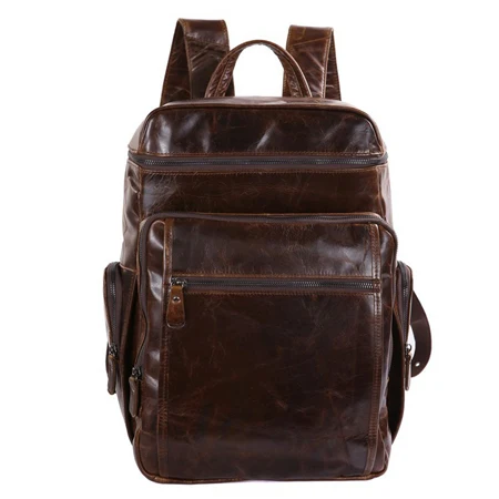 Модный мужской рюкзак из натуральной кожи с масляной вощеной подкладкой, школьный рюкзак из натуральной кожи, мужской рюкзак для путешествий - Цвет: Brown