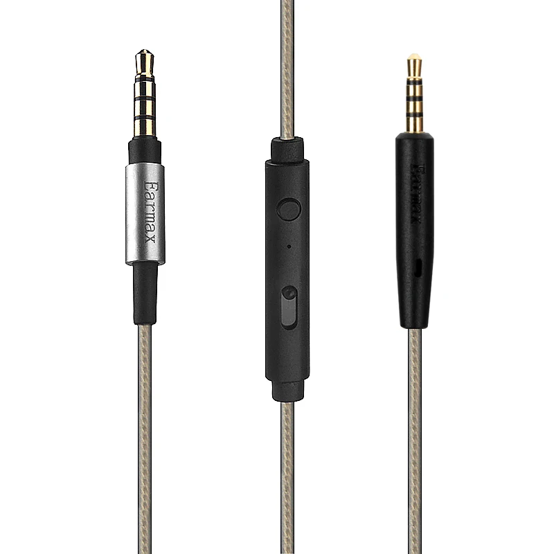 Replacement Silver Audio Cable With Remote Mic For Bose SoundTure SoundLink QuietComfor 25 35 QC25 QC35 On Ear Headphones