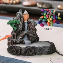 Смола обратного потока ладан горелка с Буддой ладан держатель кадильница для ароматерапии для домашнего офиса Чайный домик декор+ 20 шт благовоний шишки