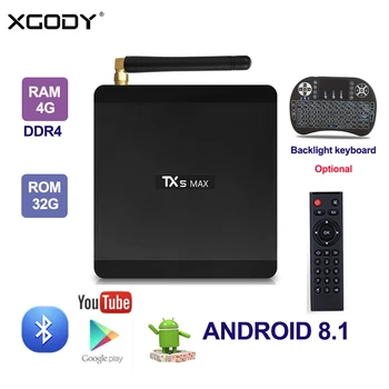 

XGODY TX5 MAX DDR4 4GB RAM 32GB ROM 2.4G 5G WiFi 1000M LAN Bluetooth Android 8.1 TV Box Amlogic S905X2 Quad Core 4K HD Smart Box