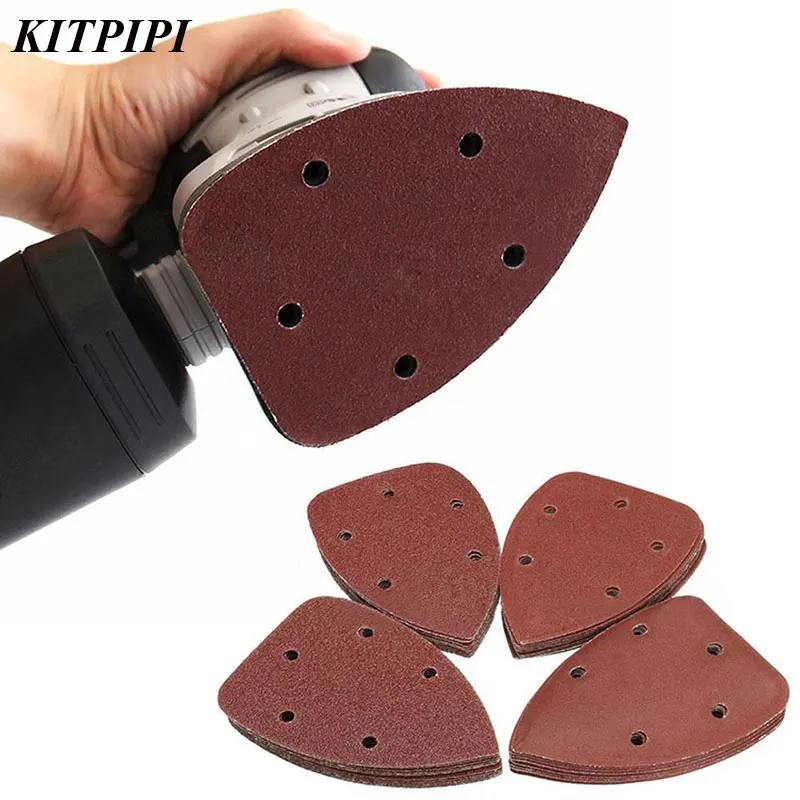 

KITPIPI 20pcs/Set Multi-Function Delta Sand Paper Pads 90mm Triangle Hook Loop Sanding Sheet 60/80/120/240 Grit Sanding Paper