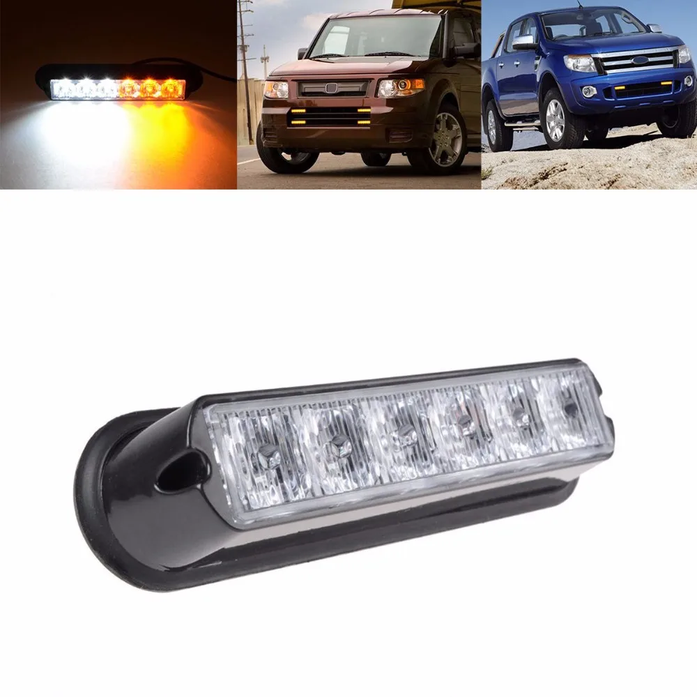 WHITE AMBER 6 LED Warning Beacon Emergency Car Truck Strobe Flash Light Bar NEW 1
