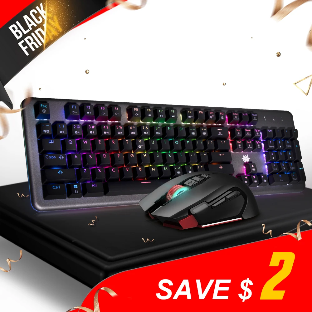 

HEXGEARS 6000 Keyboard Mouse Set Keyboard Mouse Combo GM201 Mouse Mechanical Keyboard with Backlight RGB Macro Mechanical Mouse