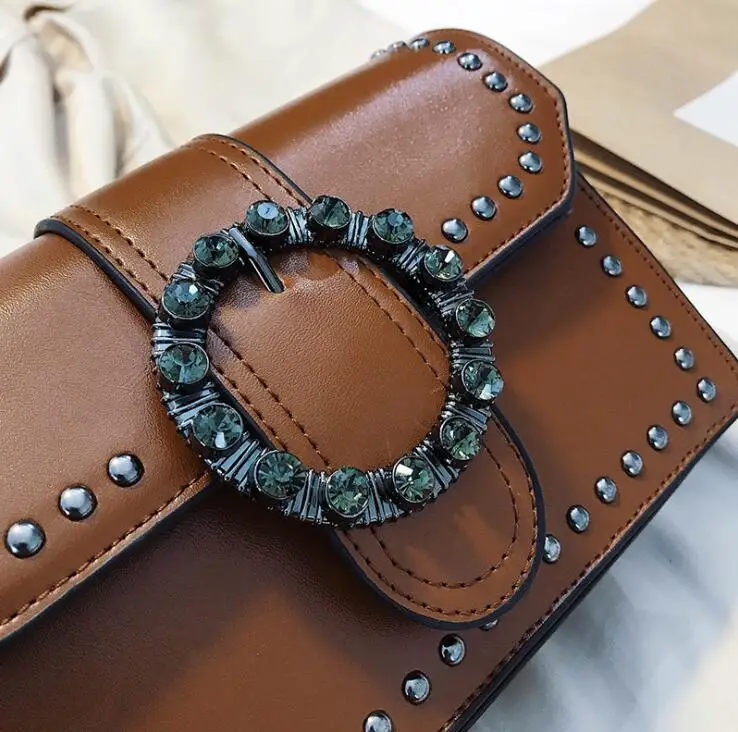 Femminile Cuoio Messaggero black Flap Modo Blocco White Borsa Rivetti Diamante Elaborazione Crossbody Sac 634 Sacchetto brown Tracolla Di Donne pink green Del Dell'unità red wqW06RxtRP