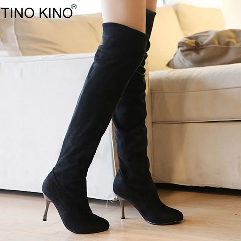 

TINO KINO Women Thin Heel Spring Over The Knee Boots Female Slip On Slim Sexy Shoes Ladies Stretch Fashion Footwear Plus Size
