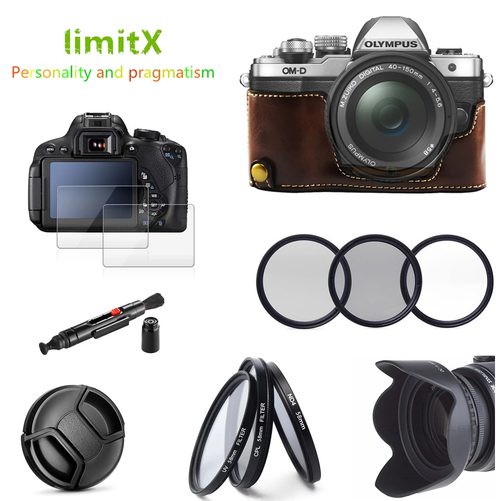 Half Body Leather Case Filter Lens Hood Glass Lcd Protector For Olympus Omd Em10 Om D E M10 Mark Iii Ii W 14 42mm Lens Leather Half Case Half Caseleather Lens Case Aliexpress