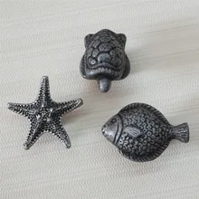 Морская звезда Черепаха Рыба комод ручка животное круглые ручки для ящиков ручка античный серебряный черный кухонный шкаф ручки двери