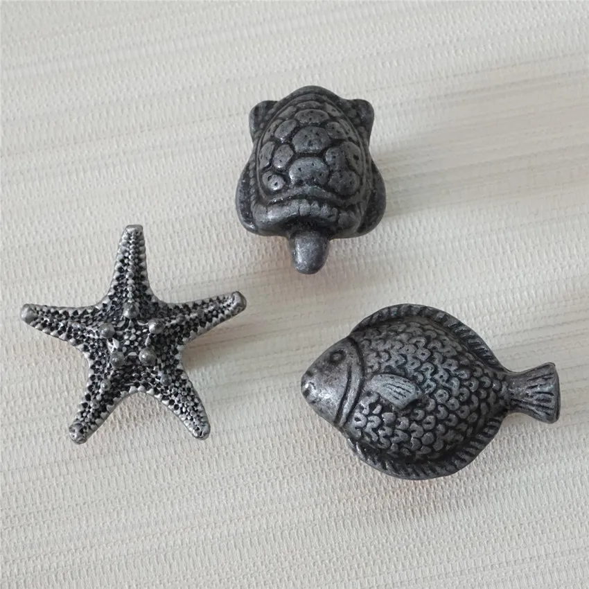 Starfish Turtle Fish Dresser Knob Animal Drawer Knobs Pulls Handle Antique Silver Black Kitchen Cabinet Pulls Door Knobs