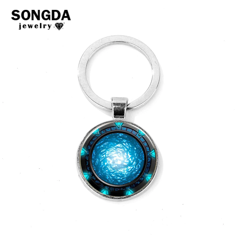 

SONGDA Popular Stargate Portal Keychain SGA Portal Stargate Atlantis Art Image Glass Dome Pendant Silver Plated Metal Key Holder