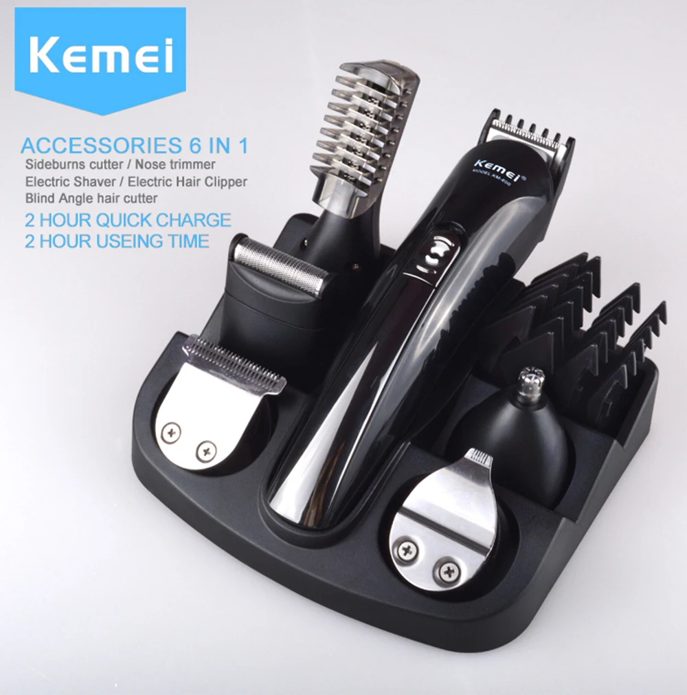 Kemei 6 в 1 триммер для бороды салонная машинка для стрижки бороды вырезать машина волосы тример стрижки волос резки электрический триммер 5