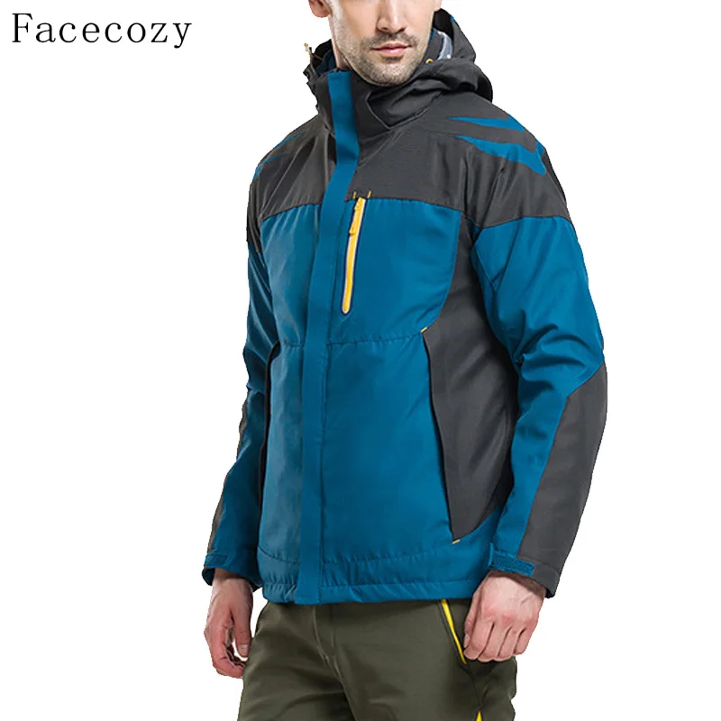 Facecozy для мужчин и женщин, зимняя ветрозащитная флисовая куртка, осенняя пара, 2 штуки, пэтчворк дизайн, плотное пальто для пеших прогулок - Цвет: men peacock blue