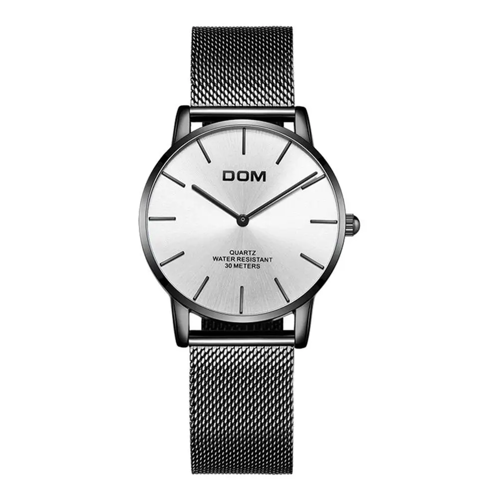 DOM Часы Montre Femme женские топ брендовые роскошные женские часы водонепроницаемые ультра тонкие кожаные кварцевые наручные часы женские G-36BL-7MT - Цвет: G-36BK-7MT