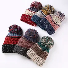 Зимние женские головные уборы, вязаные утолщенные хлопковые женские шапки с помпонами, теплые зимние шапки для женщин, вязаные шапки для девочек, женские шапки