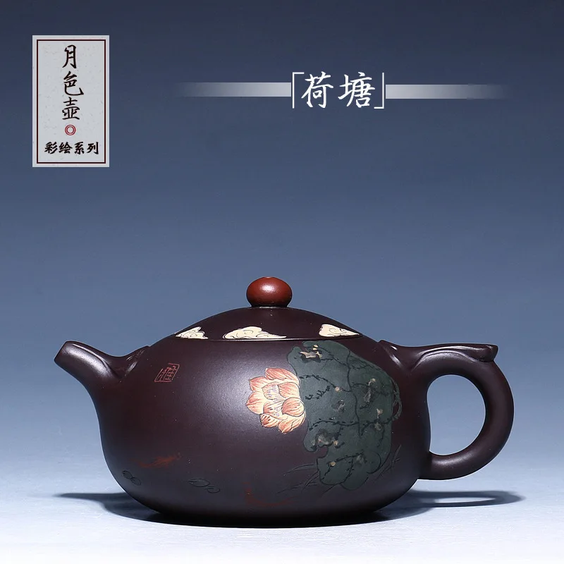 ore old lotus pond moonlight purple clay teapot coloured drawing or
