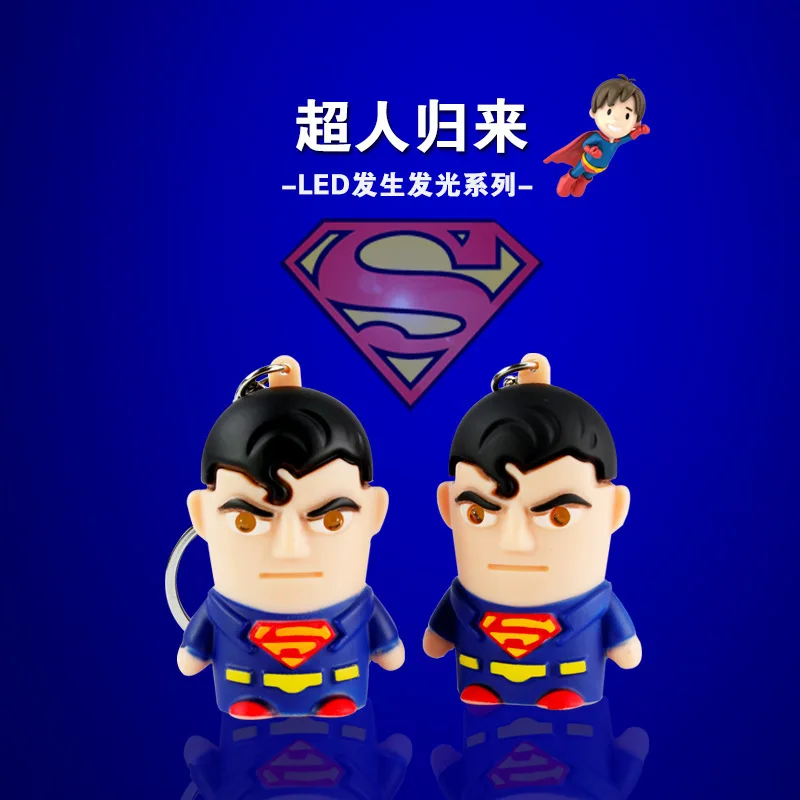 

FREE SHIPPING by FEDEX 100pcs/lot 2015 Newest 3D Plastic Superman LED Flashlight Keychain With Sound Keyring with Light