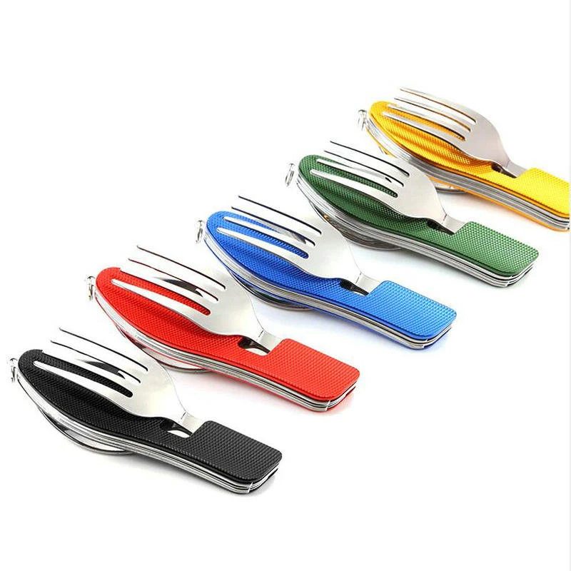 Multi-función de acero inoxidable plegable al aire libre vajilla Camping herramienta desmontable Picnic bolsillo cuchillo tenedor cuchara Multi-función de acero inoxidable plegable al aire libre vajilla Camping herramienta desmontable Picnic bolsillo cuchillo tenedor cuchara
