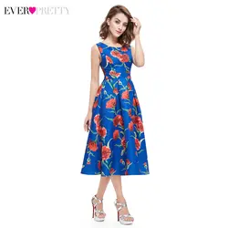 2019 Бальные платья Ever Pretty AS05443 летние трапециевидные атласные платья Coctel с цветочным принтом без рукавов Дешевые Короткое платье для
