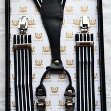 Большая распродажа! 3,5 см черные мужские подтяжки в полоску из натуральной кожи с подарочной коробкой Y-Back Ретро подтяжки клипон