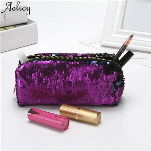 Purple Aelicy Горячее предложение Модные светильник Высокое качество Для женщин Мужская мода двойной Цвет блестками сумочка, косметичка для макияжа Чехол - Цвет: Purple