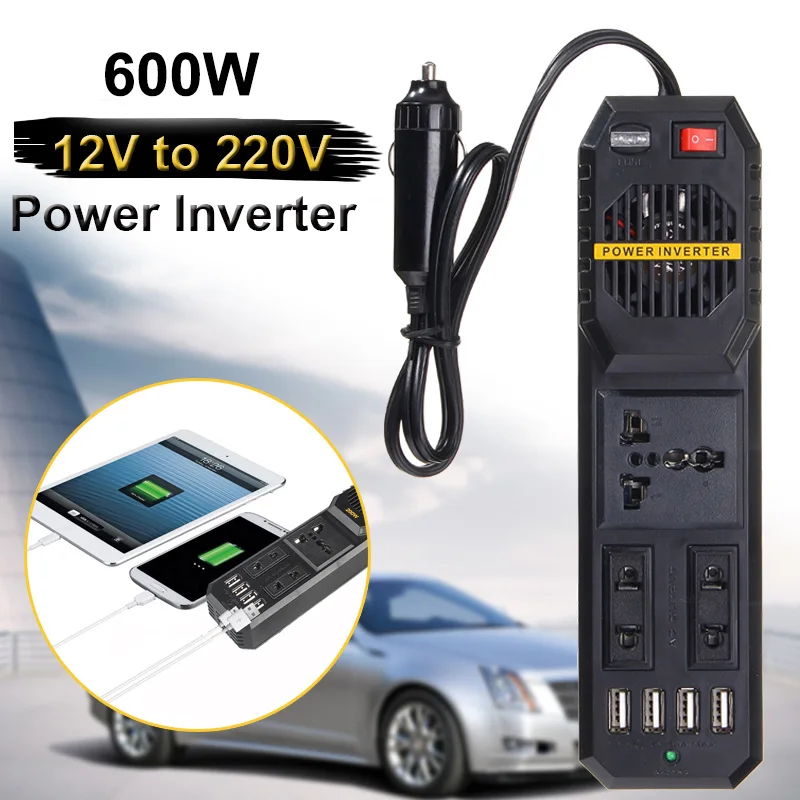 

200W Car Power Inverter 12V to 220V DC to AC Converter 4 USB Port 5V 3.1A Charger Square Wave Adapter