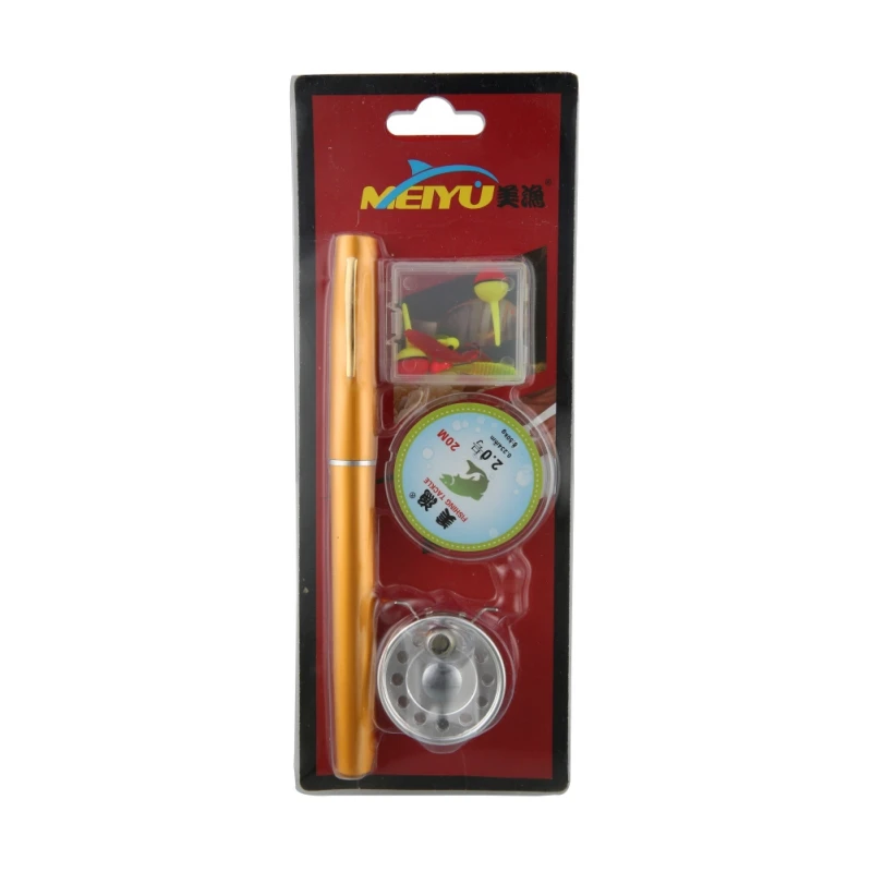 الساخن المحمولة جيب تلسكوبي البسيطة الصيد قضيب بكرة القلم شكل مطوية الصيد قضيب المجموعات يطير بكرة سبائك الألومنيوم