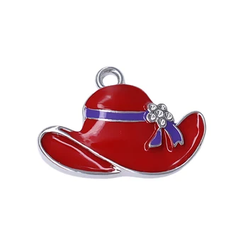 

Fashion enamel color metal hat shape glamour rhinestone crystal inlaid red cowboy headgear pendant girl gift jewelry