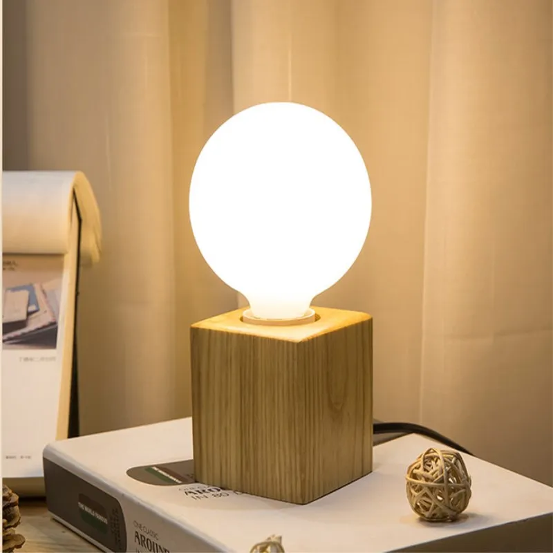 

SJHZ Nordic Simple E27 Table Lamp Creative Wood Table Lamp LED Light Bedside Light Solid Decorative Small Tafellamp