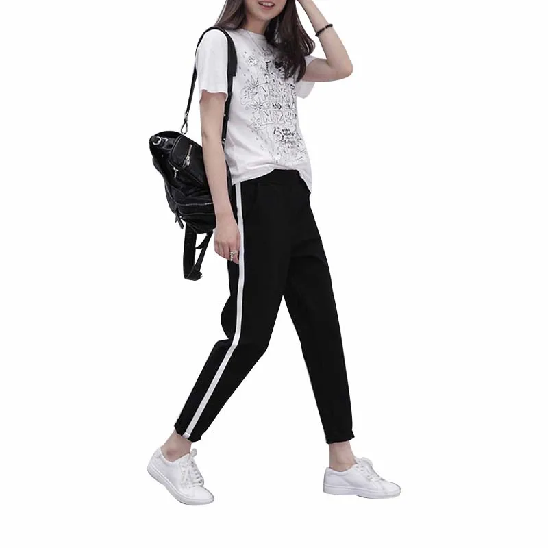 

MOBTRS Top Fashion Women Striped Harem Pants Womens Black Casual High Waist Pants Loose Trousers Pants Female