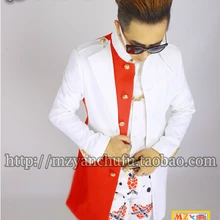 Bigabng GD мужской бренд сценический для певца красный и белый сшивание поддельные два длинных пальто Блейзер для ночного клуба костюмы мужская одежда