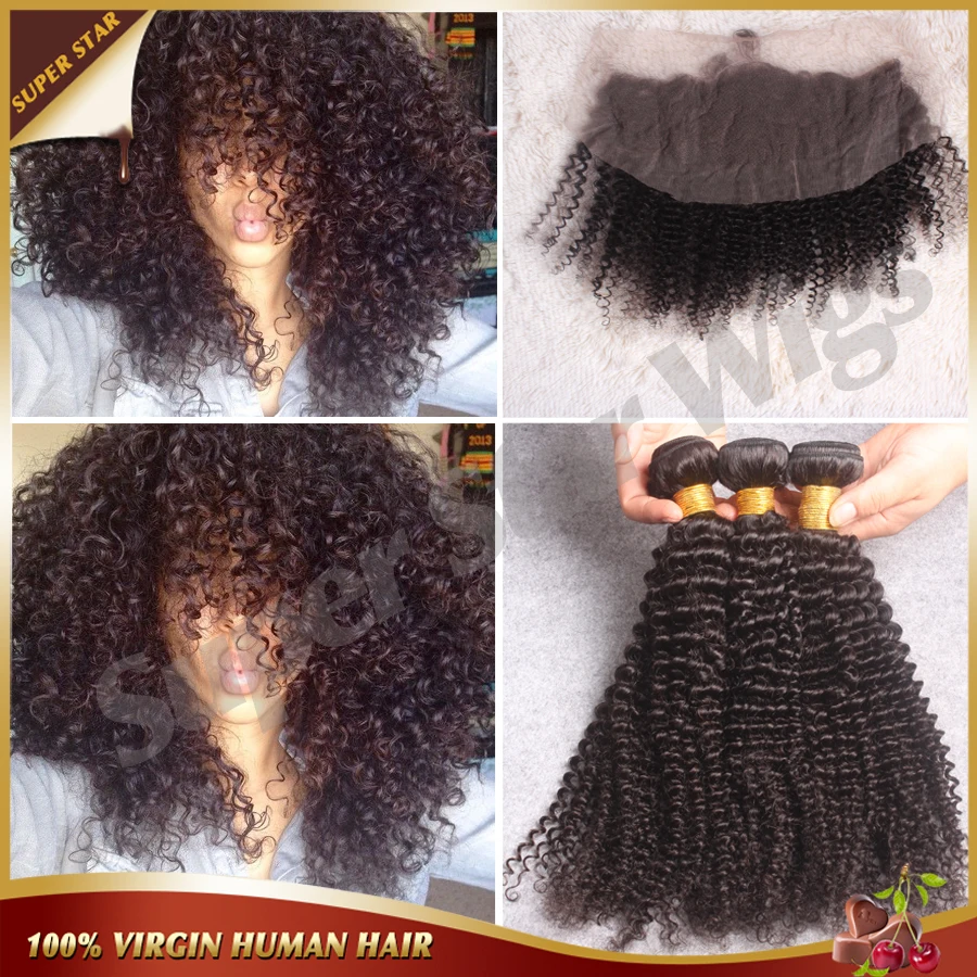 

7A 13x4 Lace Frontal Closure With Bundles,Brazilian Kinky Curly With Lace Frontal Closure,Human Hair Bundles With Lace Frontals