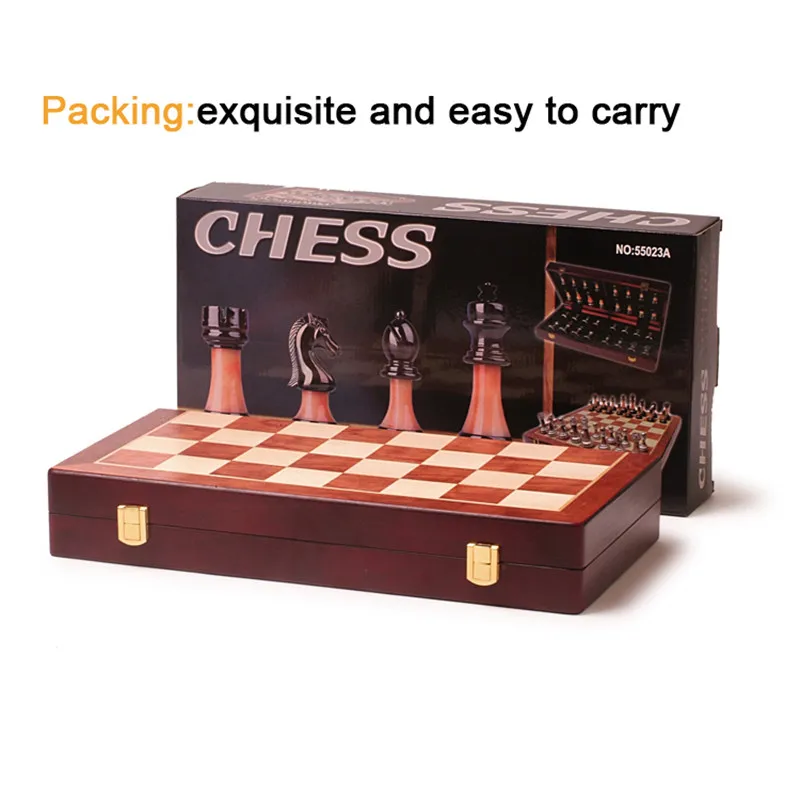 BSTFAMLY wooden chess set game Portable game of international chess Folding chessboard imitation jade ABS chess pieces LA8