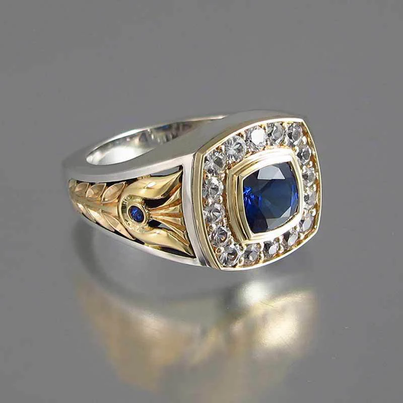 Роскошные блестящие AAA CZ Кристалл Голубой циркон для мужчин кольцо размеры 6 7 8 9 10 Высокое качество цвета: золотистый, серебристый цвет свадебная вечерние ч
