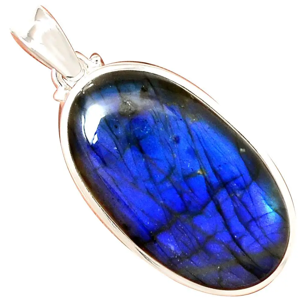 

Nature BLUE FIRE LABRADORITE Pendant 925 Sterling Silver, 52 mm, MHBAP5379