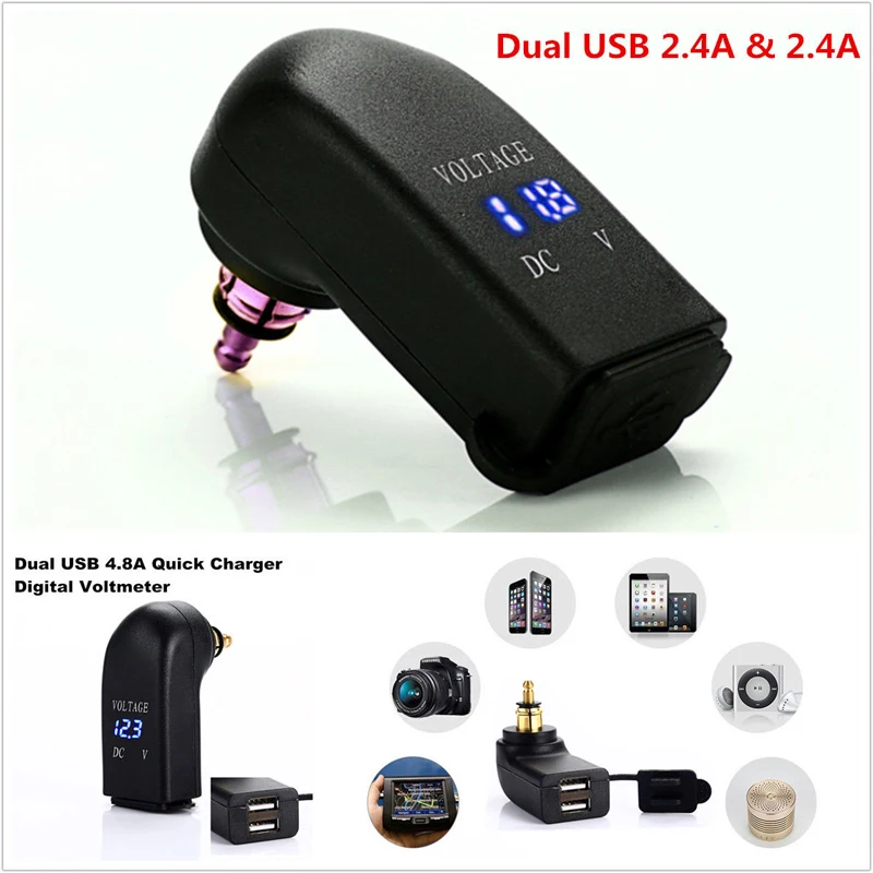 New Arrival Motorcycle Dual USB 4.8A Charger Adapter LED Digital Voltmeter For BMW USB Adapter Voltmeter