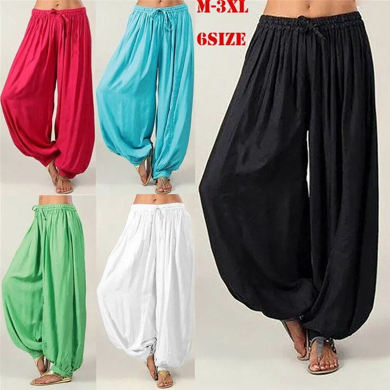 2019 Delle Donne Della Signora Solido Sciolto Dalla Fasciatura Hippie Aladdin  Pantaloni Lunghi Gypsy Harem Pantaloni a Cavallo Basso Hareem più I  Pantaloni di formato|Pants \u0026 Capris| - AliExpress