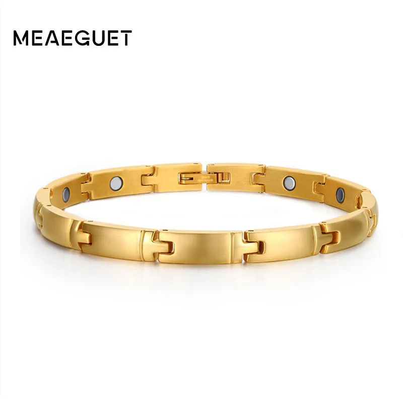 

Elegant Magnetic Therapy Bracelet Women Stainless Steel Gold Tone Magnet Pain Relief For Arthritis Carpal Tunnel Ladies Jewelry