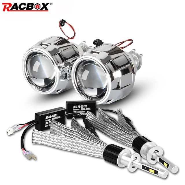 H1 LED Bulb 2.5 inch Mini LED Projector Len High Low Beam Fit H4 H7