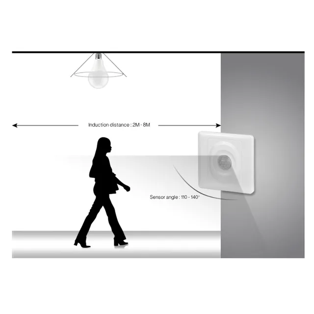 PIR Motion Sensor Switch Time Delay Adjustable Mode Detector Wall Module For LED Light or Fan Infrared Induction AC 100-250V