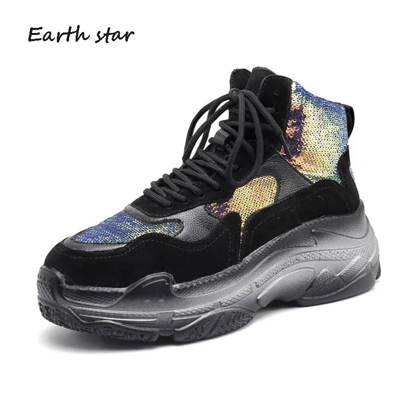 

zapatos de mujer Casual Shoes Women Fashion Brand Glitter Platform Sneakers High Top Lady chaussure Autumn New Female footware