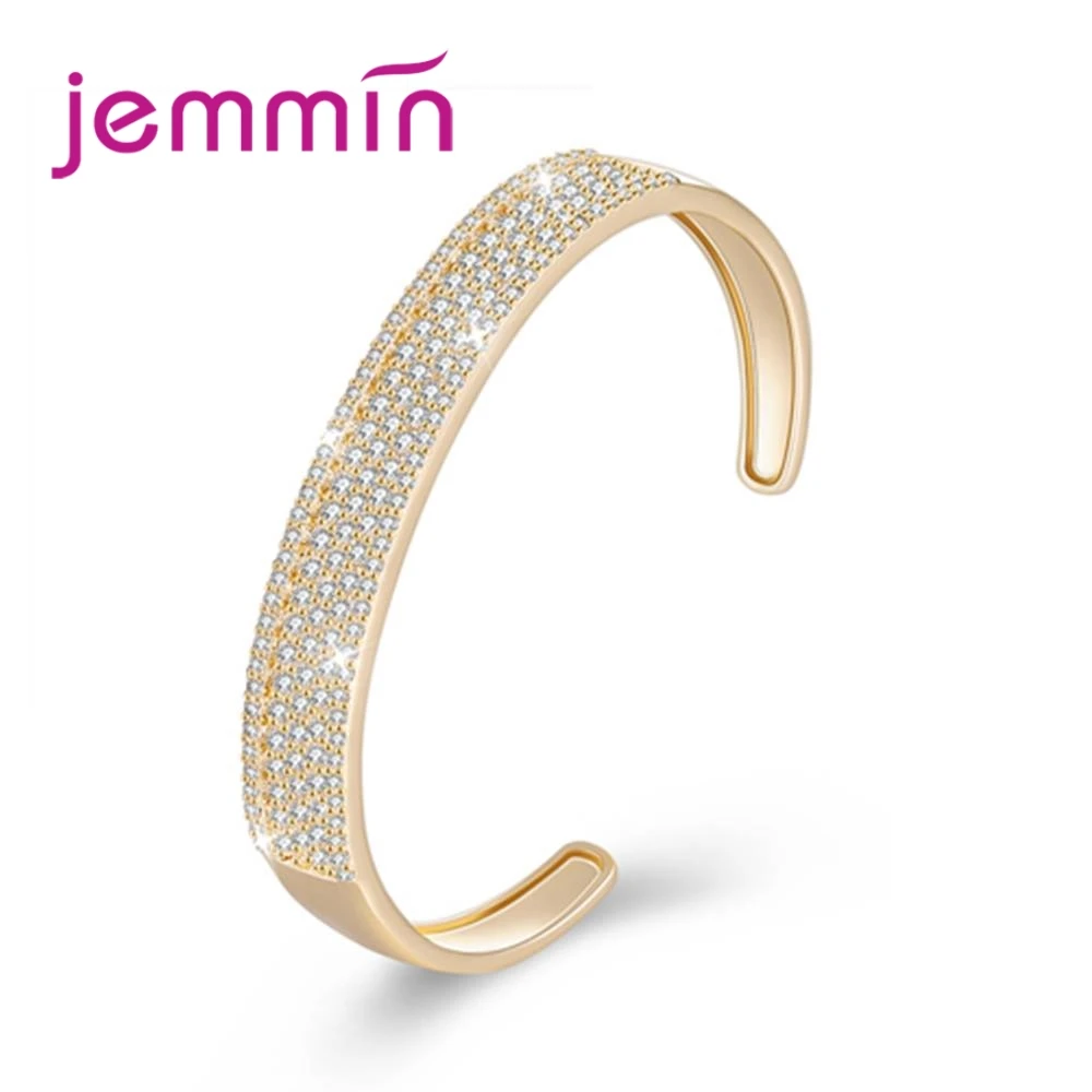 

Luxury Women Elegant Wide Open Bangles Bracelets 925 Sterling Silver Small Shiny Crystals Full Paved Bangles Big Sale