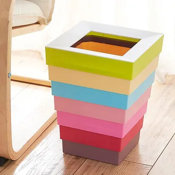 

2018 Rainbow Folding Wastebasket Simple Trash Can Plastic Garbage Bucket Waste Bin Trashcan Garbage House Cleaning Trash Bin D11