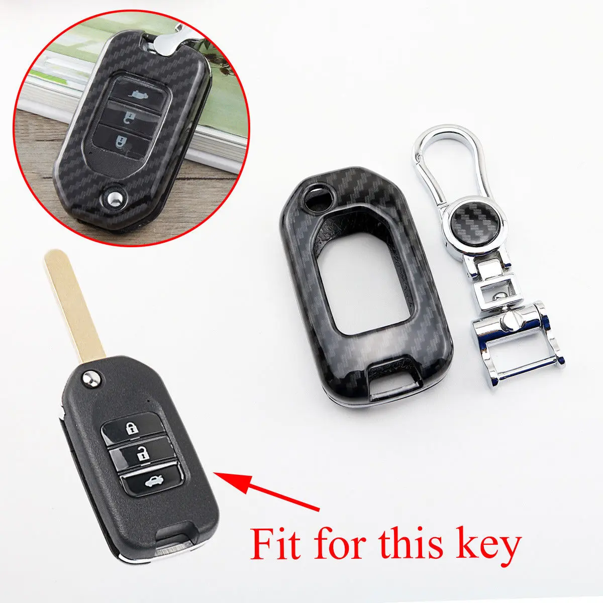 

Carbon Fiber Key Case Shell Fob Bag Holder Cover Fit For Honda Accord Civic HRV CRV Odyssey Jade Crider 2/3 Buttons Accessories