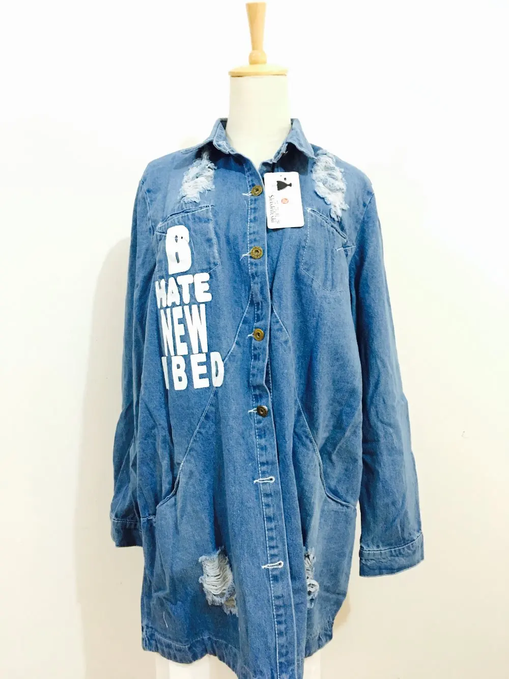 price reduction Spring Turn Down Collar Slim Jeans Women Tops Broken Hole Long Sleeve Ladies Washed Denim Jacket Wo