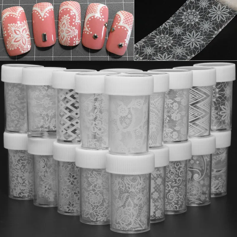 

100*4cm White Lace Flower Nail Tranfer Foil High Quality Nail Foil Stickers Art Decals Wraps Sticker Manicure Tools