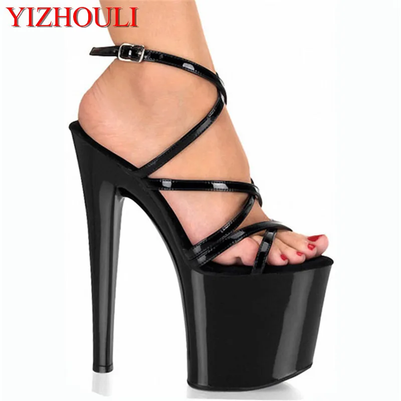 

Fashion sexy high-heeled shoes 20cm high heels sandals thin heels strappy 8 inch platform t plus size sexy women's rome shoes